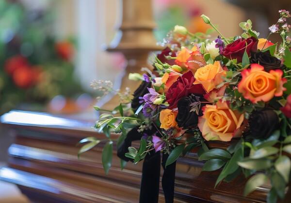 Coffin with beautiful flowers for funeral in Euroa
